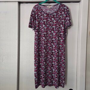 MICHAEL Michael Kors L Pink White Navy Blue Floral Dress Short Sleeves